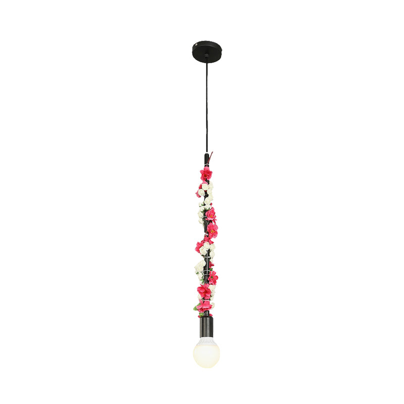 Industrial Black Metal Pendant Lamp With Bare Bulb Flower Design For Living Room Ceiling