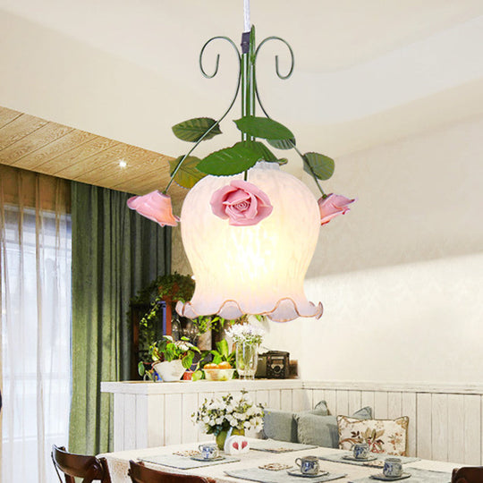 Metal Green Hanging Lamp Flower Pendant - Perfect for Dining Room Décor