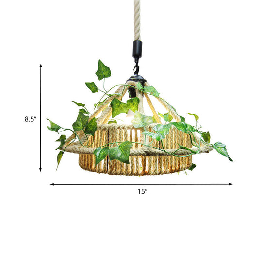 Retro Metal Pendant Light With Yellow Led And Plant Decor - Perfect For House Restaurant Ceilings