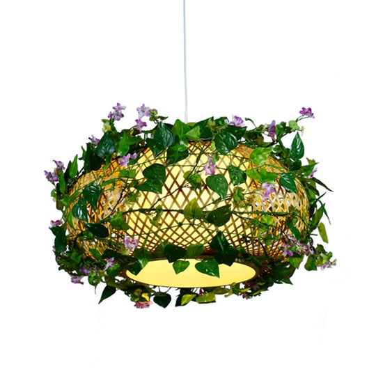 Industrial Bamboo Pendant Light with Green Plant - LED & Multiple Shapes (8"/14"/19" W)