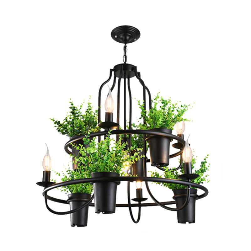 Industrial Metal Chandelier Light - 4/7 Bulbs LED Hanging Lamp in Black with Plant - Perfect for Restaurants