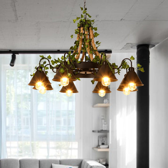 Industrial Black Metal Chandelier with LED Tapered Plant Suspension - 6/8 Heads - Perfect for Restaurants