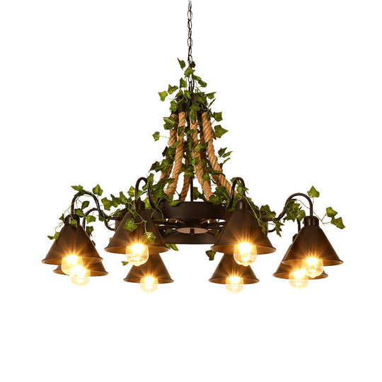 Industrial Black Metal Chandelier with LED Tapered Plant Suspension - 6/8 Heads - Perfect for Restaurants