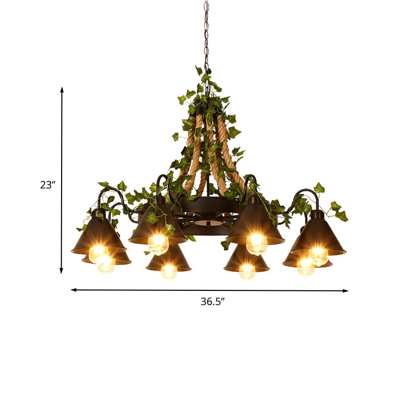 Industrial Black Metal Chandelier with LED Tapered Plant Suspension - 6/8 Heads - Perfect for Restaurants