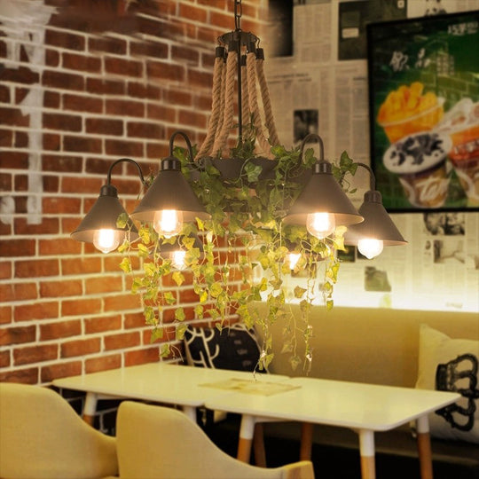 Industrial Black Metal Chandelier with LED Tapered Plant Suspension - 6/8 Heads - Perfect for Restaurants