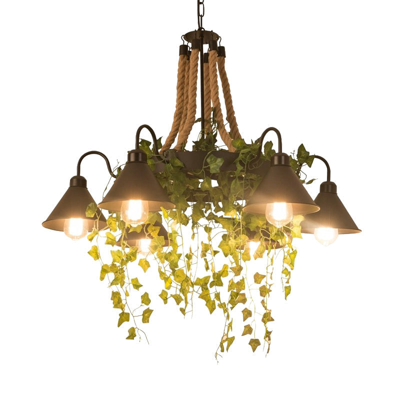 Industrial Metal Chandelier Pendant With Led Plant Suspension Black 6/8 Heads Ideal For Restaurants