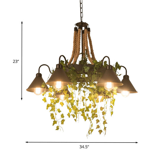 Industrial Black Metal Chandelier with LED Tapered Plant Suspension - 6/8 Heads - Perfect for Restaurants