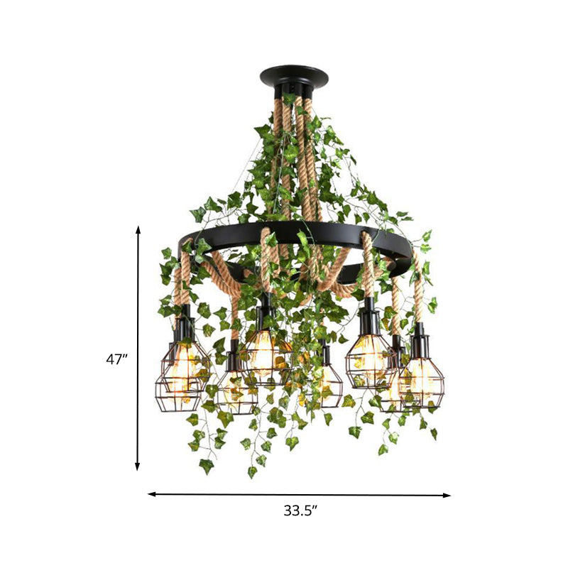 8-Head Hemp Rope Cluster Pendant with LED Down Lighting for Industrial and Restaurant Use