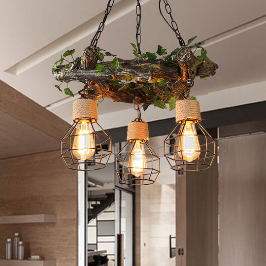 Industrial Bulb Ceiling Chandelier: 3 Metal LED Hanging Lights in Red/Pink/Green with Flower/Plant/Maple Leaf Design