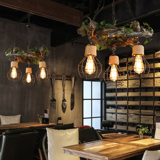 Industrial Bulb Ceiling Chandelier: 3 Metal LED Hanging Lights in Red/Pink/Green with Flower/Plant/Maple Leaf Design