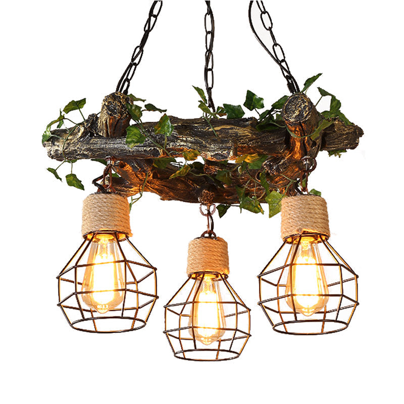 Industrial Bulb Ceiling Chandelier: 3 Metal LED Hanging Lights in Red/Pink/Green with Flower/Plant/Maple Leaf Design