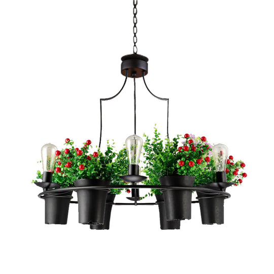 Industrial Black/White Metal LED Plant Pendant Light - 6 Lights, 1/2 Tiers. Perfect for Restaurants.