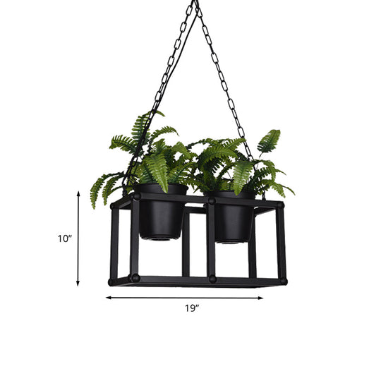 Black Metal Industrial Rectangle Island Light Fixture - 2/3/5 Bulbs Led Lamp With Plant Decor