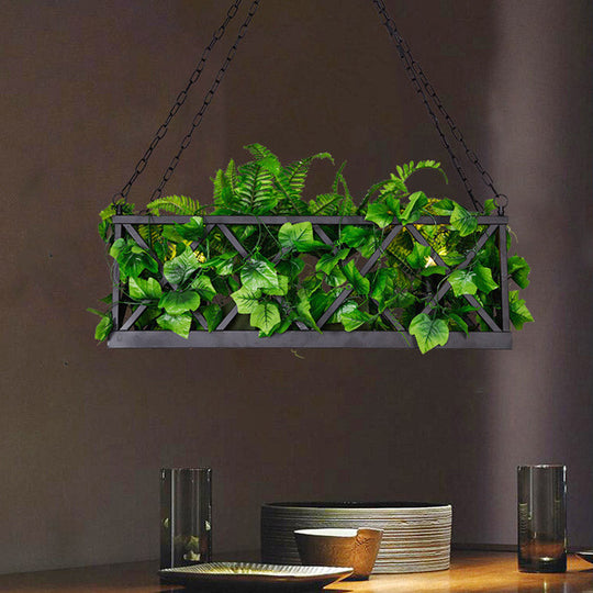 Industrial Metal 2-Head Black Rectangular Island Lighting Fixture - Led Ceiling Light For