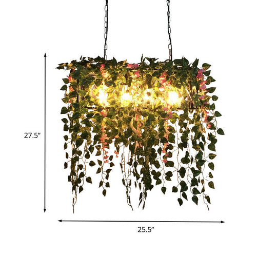 Retro Metal 4-Head Led Island Ceiling Light With Plant Decor For Restaurants