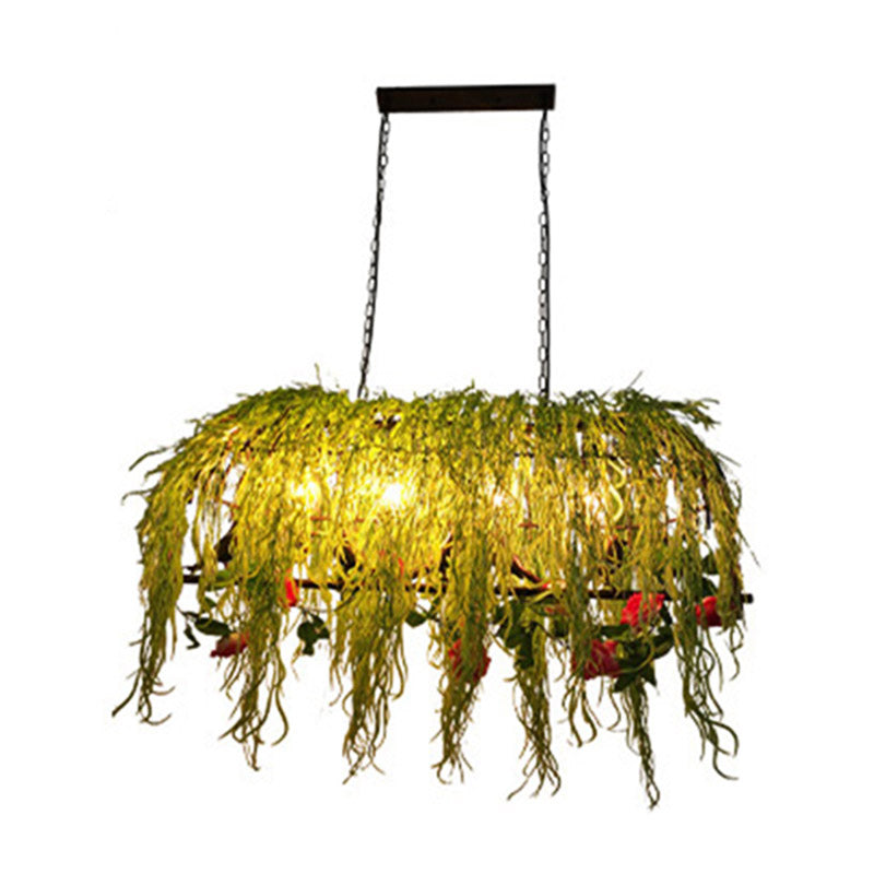 Black Retro Metal Bird Cage Island Ceiling Light With Plant - Ideal For Restaurants 4 Lights