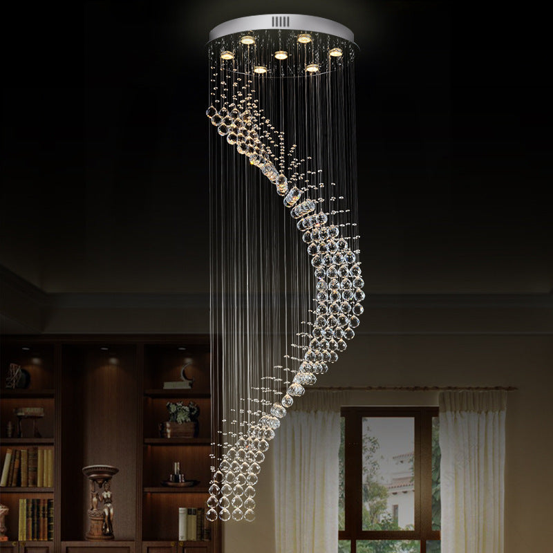 Sleek Silver Modernist Spiral Ceiling Light With Multi Bulbs - Crystal Pendant Lamp