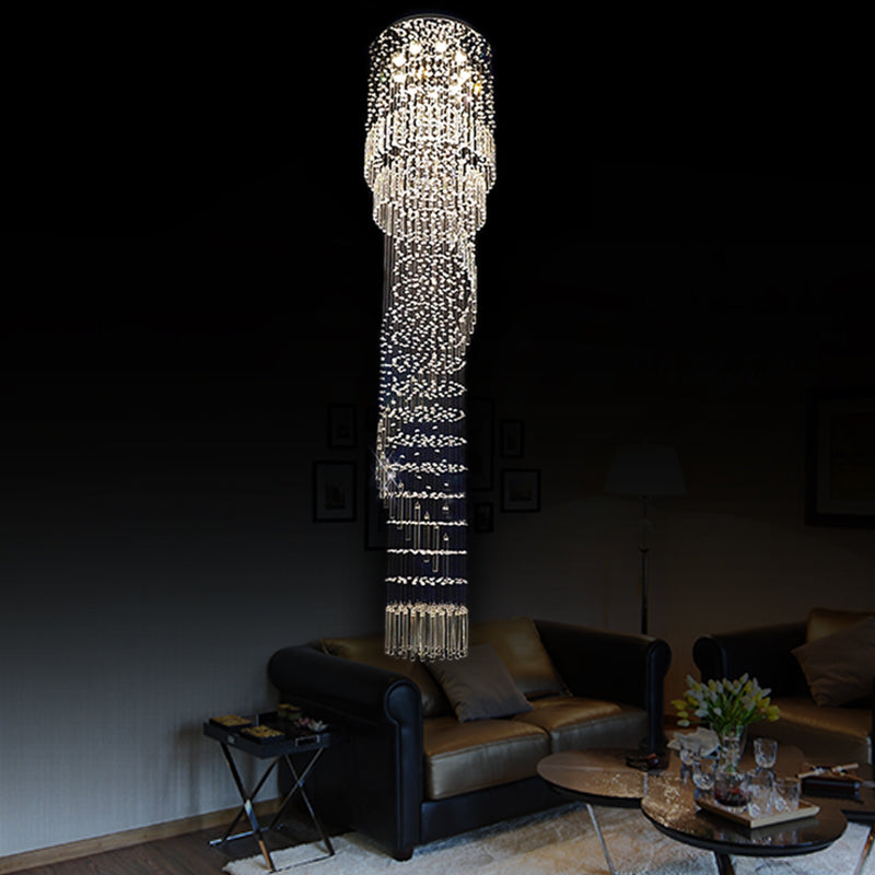 Modern Crystal Cascading Pendant Light With 9 Led Heads - Gold Finish