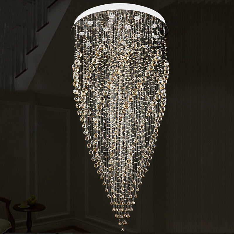 Silver Swirl Led Crystal Suspension Lamp - 15-Head Contemporary Stair Hanging Light