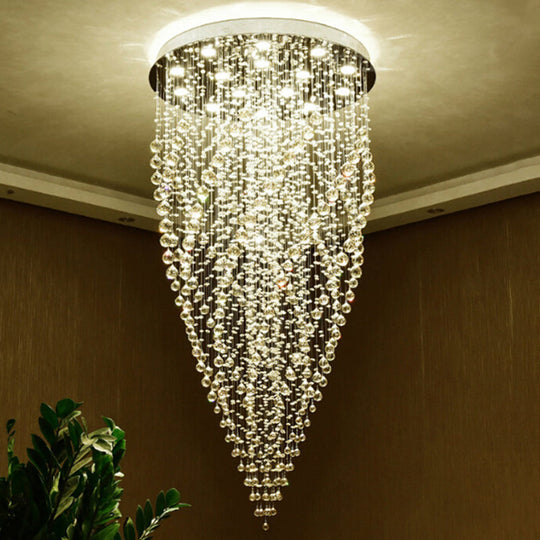 Silver Swirl Led Crystal Suspension Lamp - 15-Head Contemporary Stair Hanging Light