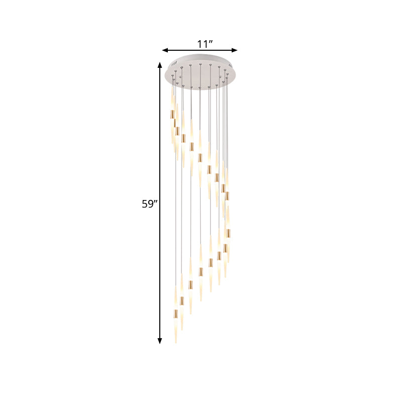 White Acrylic Spiral Hanging LED Pendant - Modernist Stair Lighting, 8/12/18 Lights