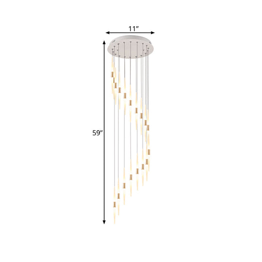 White Acrylic Spiral Hanging LED Pendant - Modernist Stair Lighting, 8/12/18 Lights