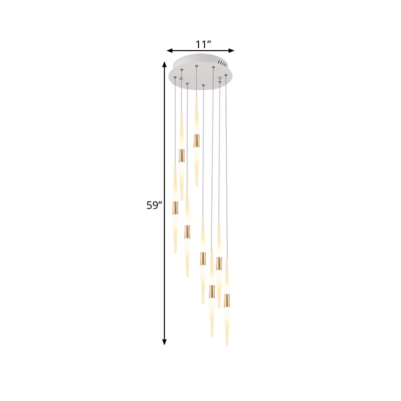 White Acrylic Spiral Hanging LED Pendant - Modernist Stair Lighting, 8/12/18 Lights