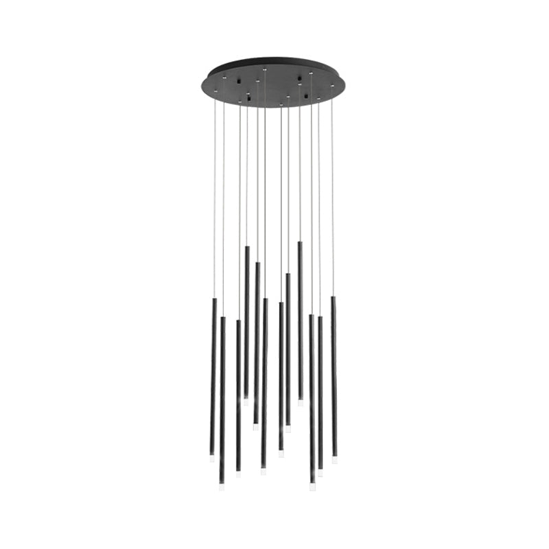 8/12 Bulb Slim Tube Pendant Light In Black/Gold For Stairs - Modern Acrylic Led Ceiling Lamp