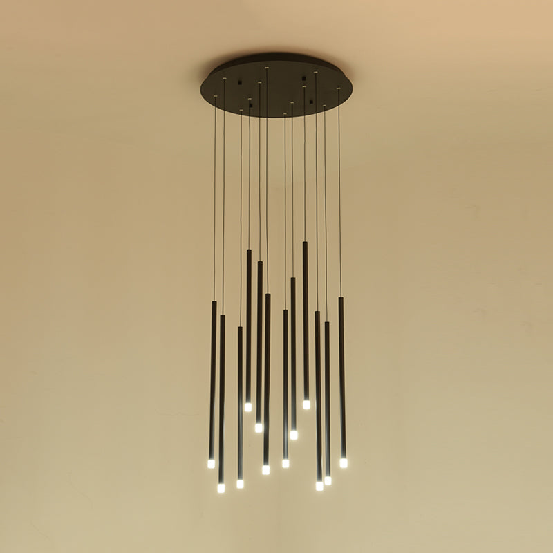 8/12 Bulb Slim Tube Pendant Light In Black/Gold For Stairs - Modern Acrylic Led Ceiling Lamp