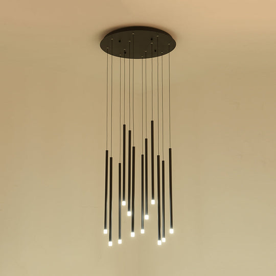 8/12 Bulb Slim Tube Pendant Light In Black/Gold For Stairs - Modern Acrylic Led Ceiling Lamp