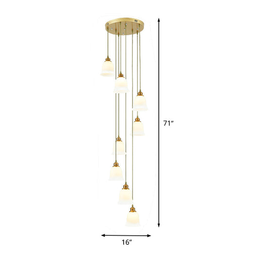 Modern 8-Head Pendant Lighting For Stairs - Multi Ceiling Light With White Glass Shade