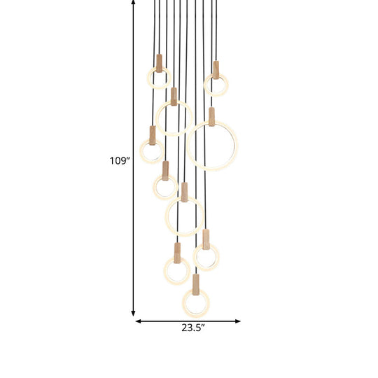 Simple White Acrylic Cluster Pendant Light - 10 Heads Living Room Ceiling Lamp Round/Linear Canopy