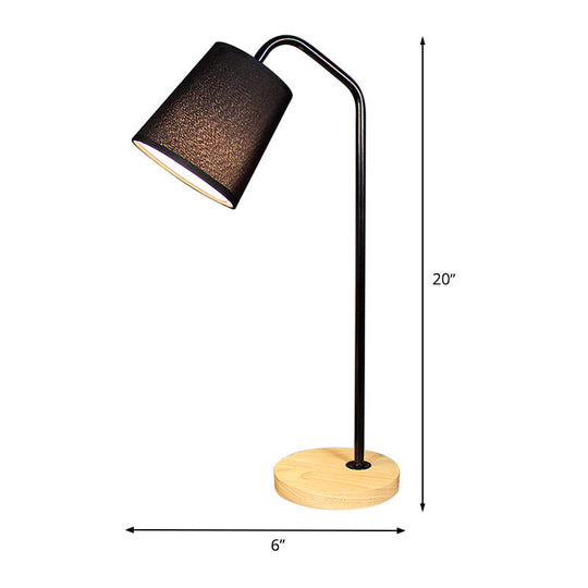 Conical Fabric Task Light: Modern 1-Bulb Black Small Desk Lamp With Beige Wood Base