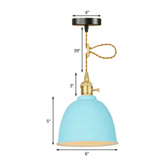 Industrial Style Domed Hanging Ceiling Light - 1 Pendant Lighting With Adjustable Cord