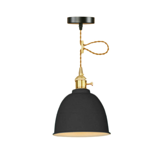 Industrial Style Hanging Ceiling Light: Adjustable Cord, Domed Design, 1 Light, Black/Gray/White Metal Finish