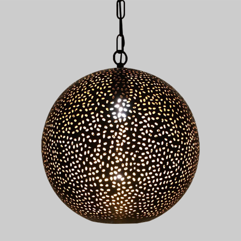 Art Deco Metallic Pendant With Hollow Out Design For Restaurants - Black Ball Shade 1-Bulb Ceiling