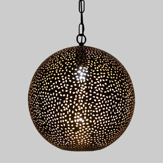 Art Deco Metallic Pendant With Hollow Out Design For Restaurants - Black Ball Shade 1-Bulb Ceiling