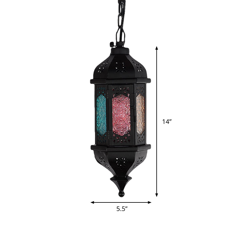 Art Deco Lantern Pendant Lamp In Black Metallic Hanging Lighting For Living Room - 1 Head 5/5.5/9.5