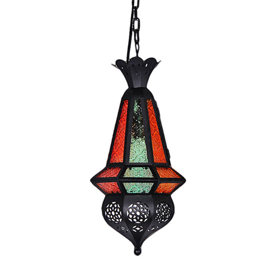 Art Deco Lantern Pendant Lamp In Black Metallic Hanging Lighting For Living Room - 1 Head 5/5.5/9.5