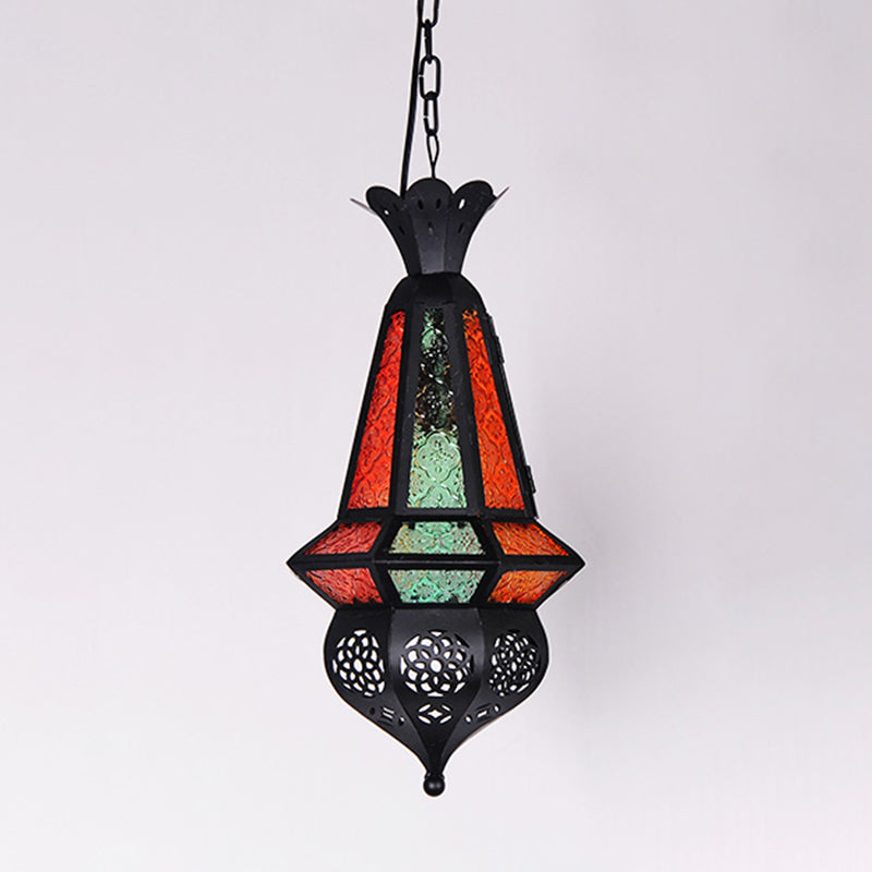 Art Deco Lantern Pendant Lamp In Black Metallic Hanging Lighting For Living Room - 1 Head 5/5.5/9.5