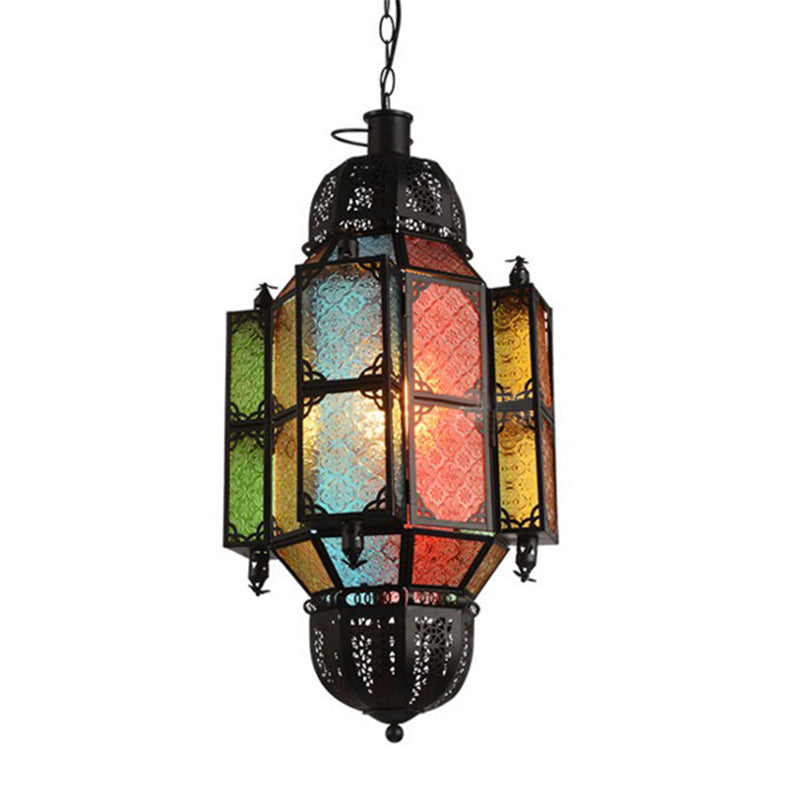 Antiqued Bar Pendant Lamp With Lantern Glass Shade - Black