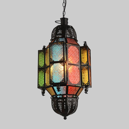 Antiqued Bar Pendant Lamp With Lantern Glass Shade - Black