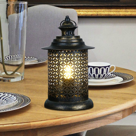 Antiqued Metal Candlestick Nightstand Lamp In Black - 1 Head 5/6.5 Wide / 6.5