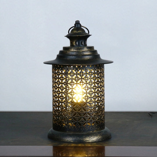 Antiqued Metal Candlestick Nightstand Lamp In Black - 1 Head 5/6.5 Wide