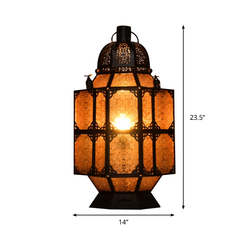 Art Deco Amber Glass Lantern Nightstand Lamp For Bar - Rustic 1-Bulb Task Lighting