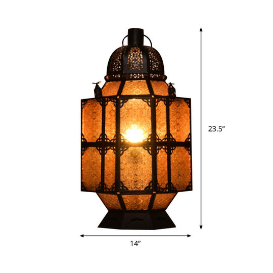 Art Deco Amber Glass Lantern Nightstand Lamp For Bar - Rustic 1-Bulb Task Lighting