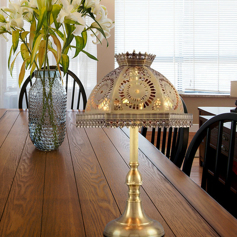 Art Deco Brass Dome Table Lamp - Metallic 1 Head Nightstand With Hollowed Out Design For Living Room