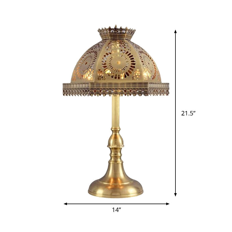 Art Deco Brass Dome Table Lamp - Metallic 1 Head Nightstand With Hollowed Out Design For Living Room