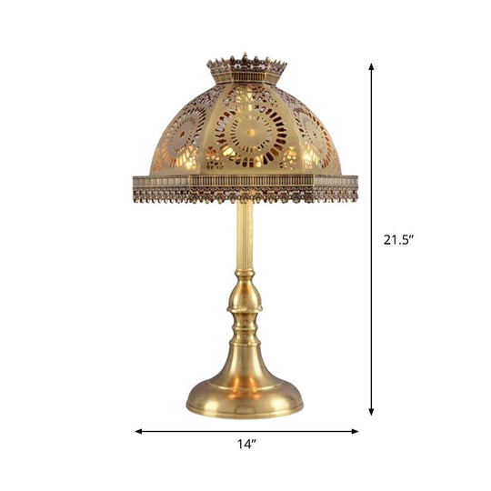 Art Deco Brass Dome Table Lamp - Metallic 1 Head Nightstand With Hollowed Out Design For Living Room