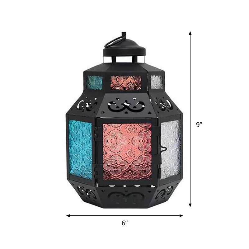 Turkish Style Black Metal Desk Lamp With Colorful Textured Glass Shade